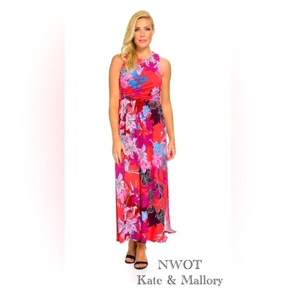 NWOT Kate & Mallory® Printed Knit Sleeveless Gathered Waist Floral Maxi Dress LG